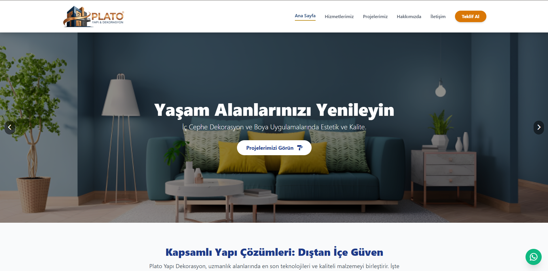 Plato Yapı & Dekorasyon kurumsal web sitesi